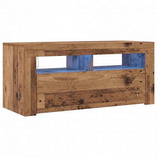 vidaXL TV stolek s LED old wood 90 x 35 x 40 cm kompozitní dřevo