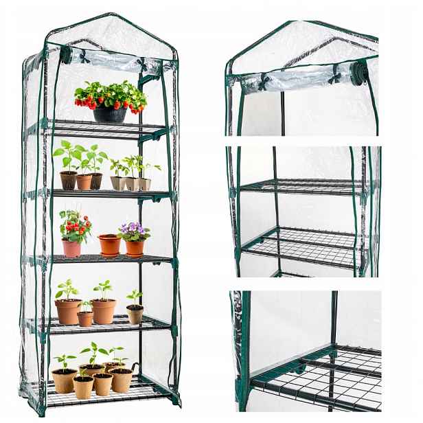 Mini zahradní balkonový skleník 5 polic Geko 195x70x50 cm fólie Pvc