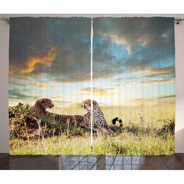 2x Závěs do ložnice Safari gepardi v Africe 280x245 cm