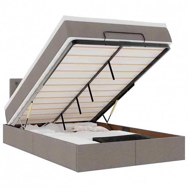 vidaXL Osmanská postel s matrací & LED taupe 120x190cm látka