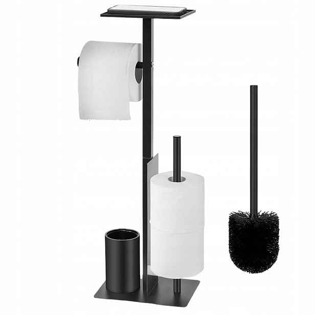 Wc Kartáč Stojan Na Papír Na Toaletu Kovový, Moderní, Černý