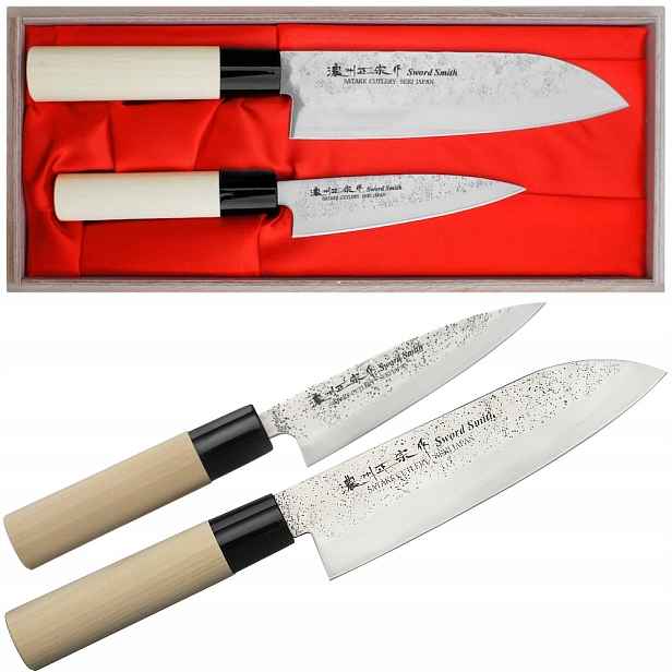 Satake Nashiji Natural Japonská sada 2 nožů Santoku 17 cm Univerzální 12 cm