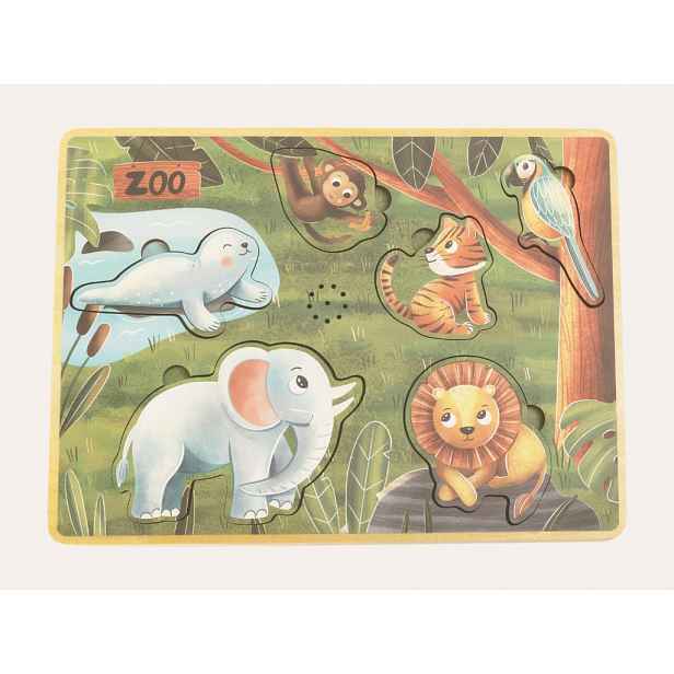 eliNeli Dřevěné vkládací puzzle se zvuky - zvířátka ze ZOO