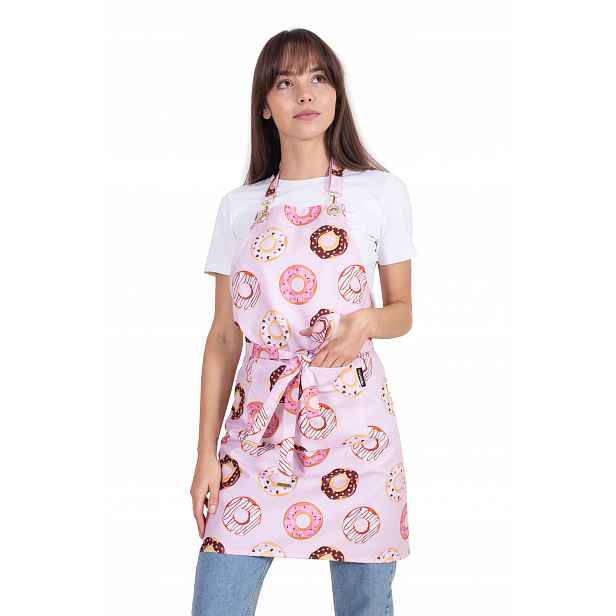Kuchyňská zástěra na cukr Voděodolná Růžová Donuty Dárek