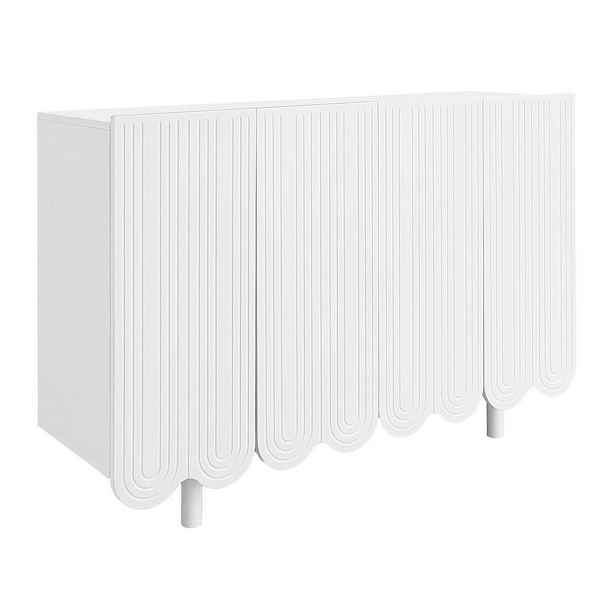 Redom SIDEBOARD 120/37,5/80,8 cm z MDF s vyřezávanými dvířky, tichými panty a úložným prostorem, Bílá