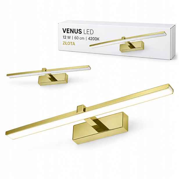 840lm Venus 12W 60cm zlaté Led nástěnné svítidlo nad obraz 4200K IP44 do obývacího pokoje