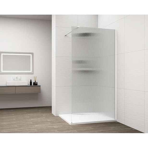 Polysan Esca - Sprchová stěna Walk-In 100x210 cm, Antidrop, sklo Flute/bílá ES1310-03