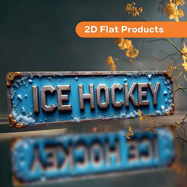 TEMU 2D plochá, vintage kovová nástěnná cedule s ledního hokeje "Ice Hockey" - velká tyrkysová retro hliníková plaketa se sněhovou vločkou a pukem,
