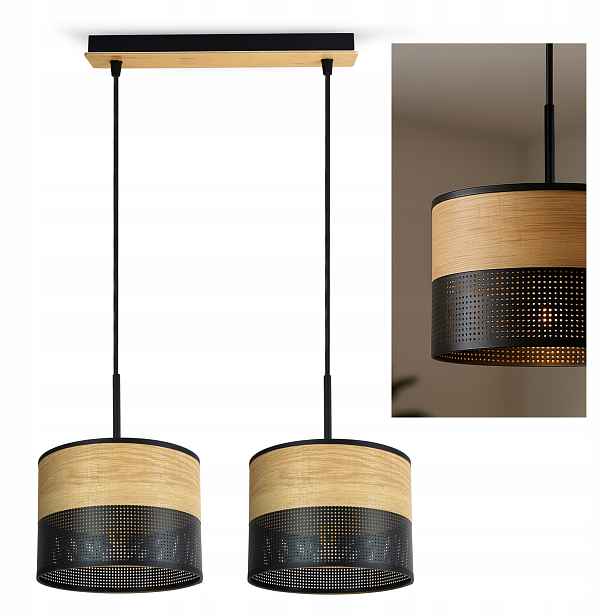 Závěsné stropní svítidlo s lustrem Černá ze dřeva 497-BZ2 nad stůl Loft Led