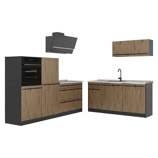 Vicco KUCHYŇSKÝ KOUT R-Line, Řemeslný dub/Antracit, 220 cm pracovná doska Mramor