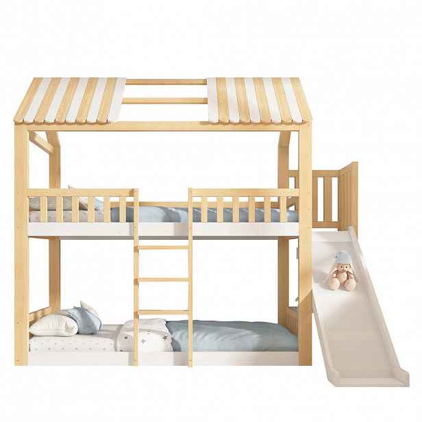 Redom PALANDA 247/171/220 cm s giebeldachovým designem, regálem a bezpečným vstupem, Bílá / Přírodní
