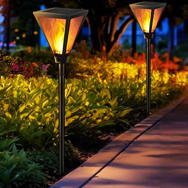 Solární lampy, 2 kusy, do zahrady, s realistickým efektem plamene