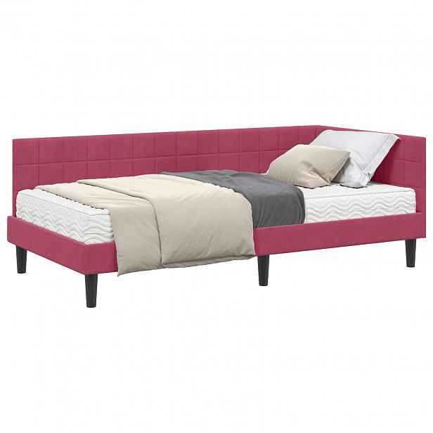 vidaXL Rohový rám postele s matrací 2 ks Víno Červené 90 x 190 cm