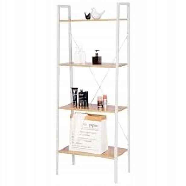 Stojanový Regál Woltu Bílý Dub Vysoká Police 4 Úrovně Kov Mdf 60 X 35 X 148