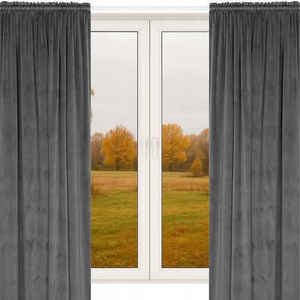 Velurové Záclony Na Pásce Na Žabky 140x260 Šedé 2 Kusy Silný Velur