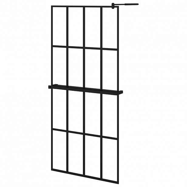 vidaXL Zástěna do průchozí sprchy s policí černá 90x195 cm ESG/hliník