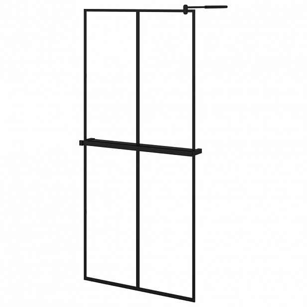 vidaXL Zástěna do průchozí sprchy s policí černá 90x195 cm ESG/hliník