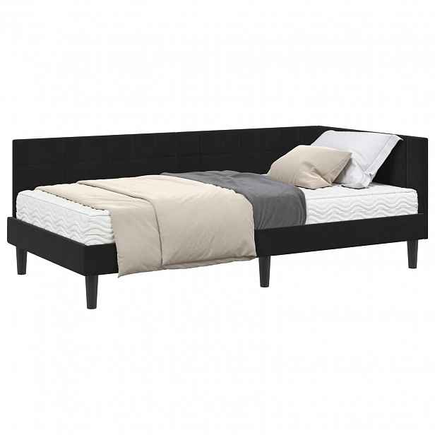 vidaXL Rohový rám postele s matrací 2 ks Černá 90 x 190 cm samet