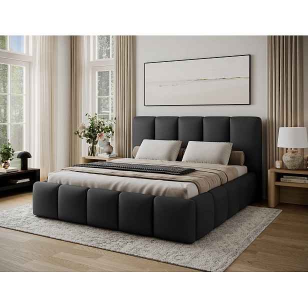 Manželská čalouněná postel 160x200 DOLVERO 2 - černá eko kůže