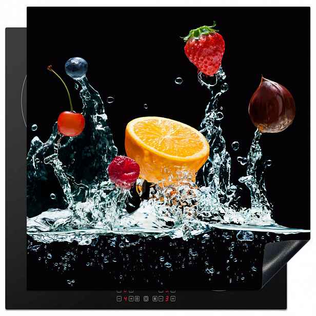 MuchoWow KRYT NA INDUKČNÍ DESKU Voda - Ovoce - Pomeranč - Jahoda - Třešeň - Černá 78x78 cm