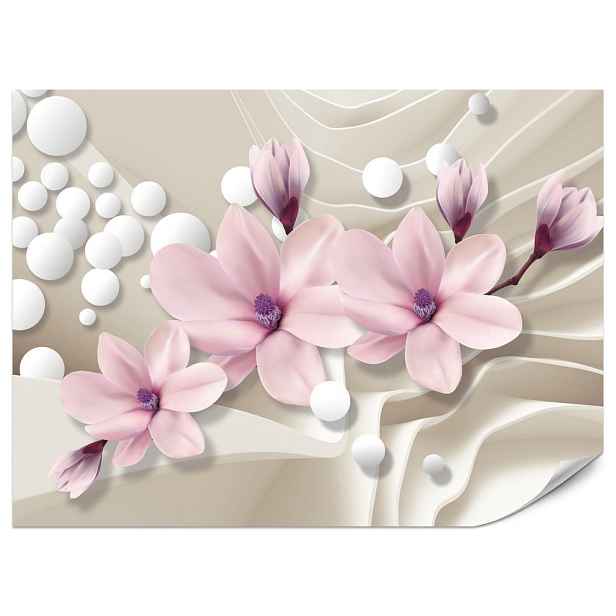 Muralo FOTOTAPETA do Obývacího Pokoje Květiny Magnolie Růžové Vlnité Pozadí Interiéru 450x315