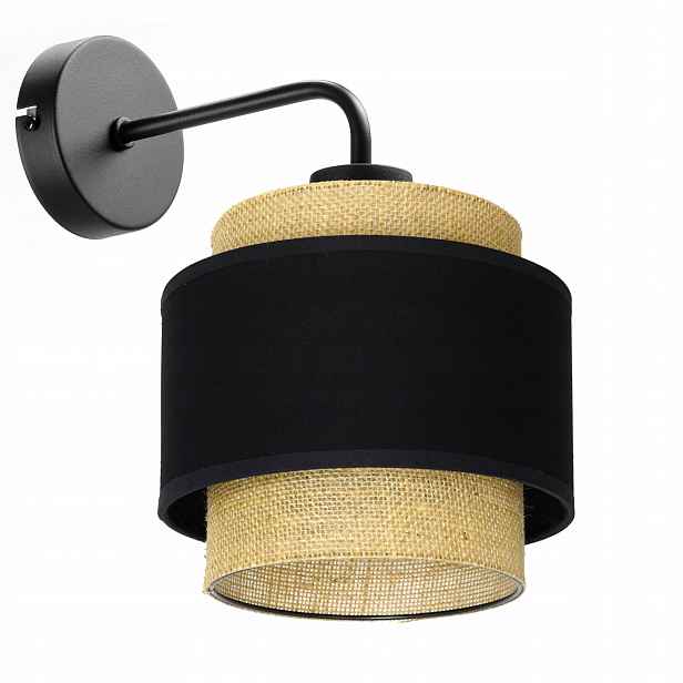 Nástěnná Lampa Boho Juta Dvojité Jutové Stínidlo Černá Led E27