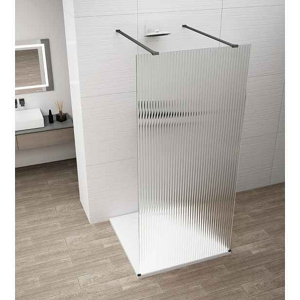 Polysan Esca - Sprchová stěna Walk-In 100x210 cm, Antidrop, sklo Flute/matná černá ES1310-06