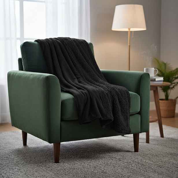 Přehoz s beránkem na křeslo a sedačku LUXURY černý 70x160 cm
