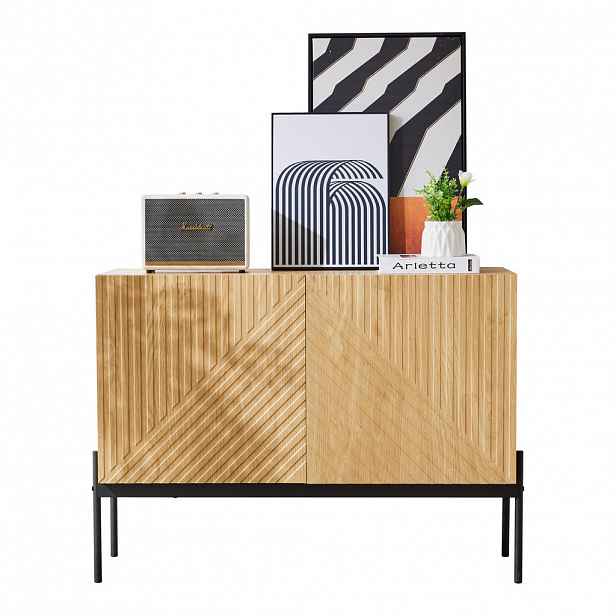 STILVORA KUCHYŇSKÁ SKŘÍŇ v přírodní barvě se 2 dveřmi a kovovými nohami do obýváku 100x40x75 cm