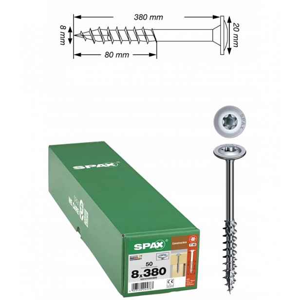 Univerzální vruty Wirox do dřeva Spax 8 x 380 mm 50 ks