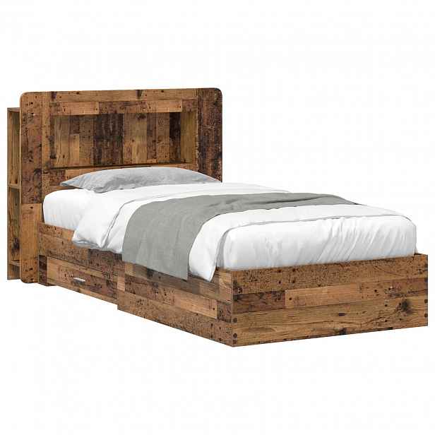 vidaXL Rám postele s úložným prostorem s čelo Staré dřevo 90 x 190 cm