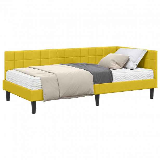 vidaXL Rohový rám postele s matrací 2 ks Žlutá 90 x 190 cm samet