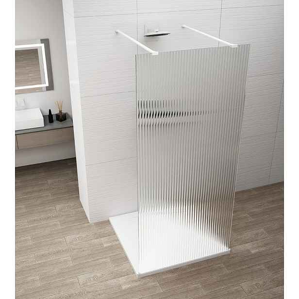 Polysan Esca - Sprchová stěna Walk-In 100x210 cm, Antidrop, sklo Flute/bílá ES1310-07
