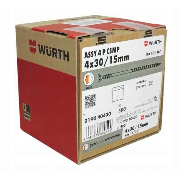 Šrouby 4x30/15 Assy Plus Wurth konfirmanty na dřevo 500ks