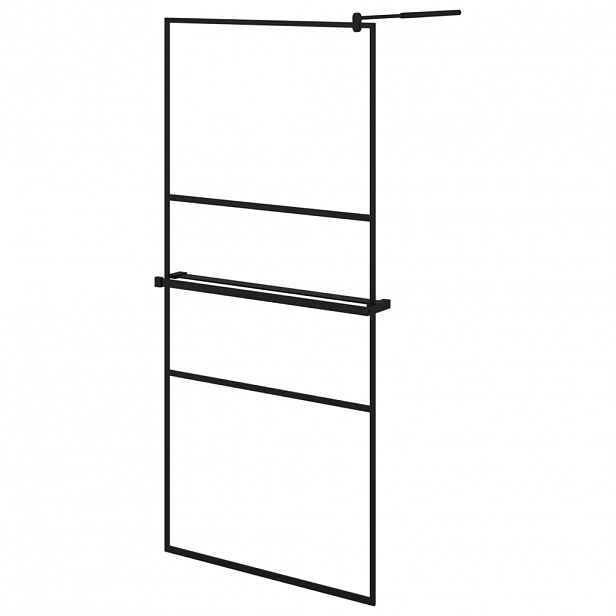 vidaXL Zástěna do průchozí sprchy s policí černá 90x195 cm ESG/hliník