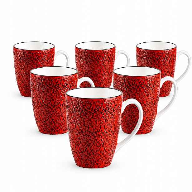 6 x Porcelánové hrnky na kávu a čaj 450 ml Wilmax Červené Ručně malované