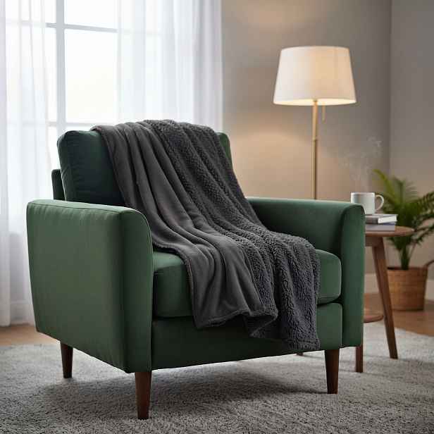 Přehoz s beránkem na křeslo a sedačku LUXURY šedý 70x160 cm
