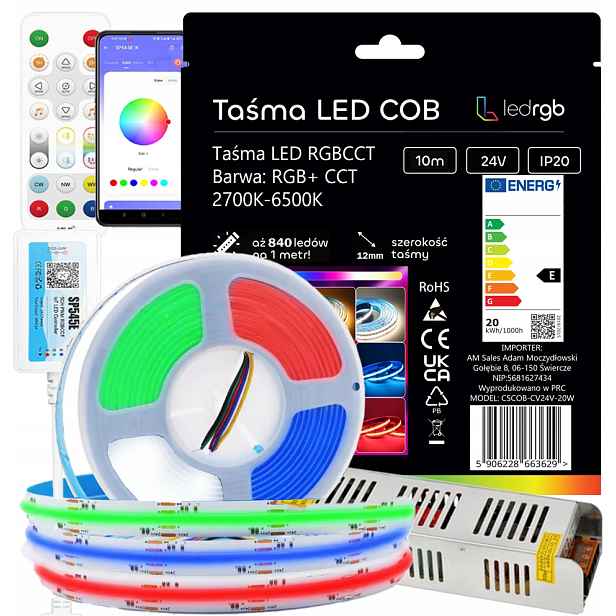 Set Led Pásek Cob Neon 10M Rgb Cct 840/m Dálkový Ovladač Aplikace Bluetooth Wifi