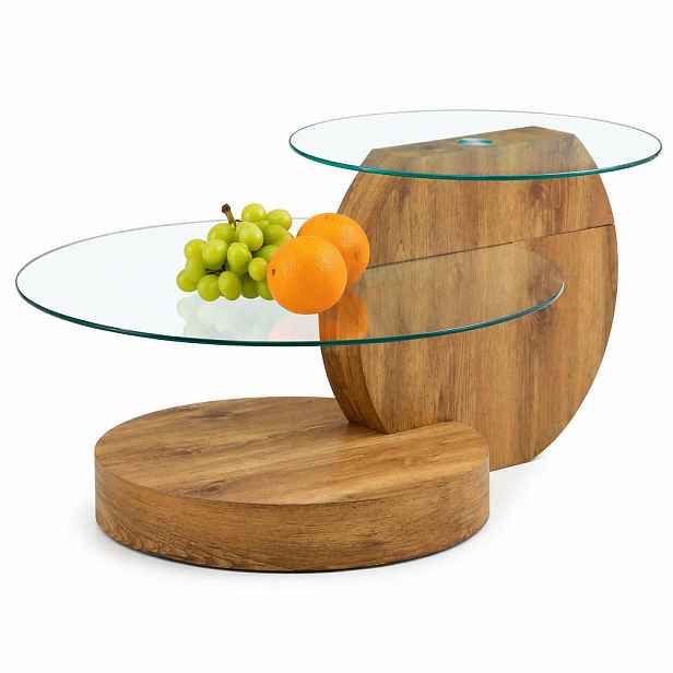 STILVORA KONFERENČNÍ STŮL v přírodní barvě se 2 úrovněmi z bezpečnostního skla do obýváku 90x70x44 cm