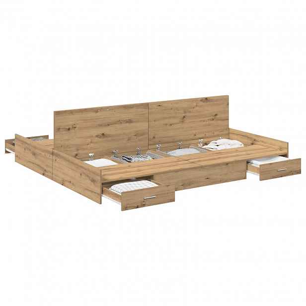 vidaXL Rám postele s úložným prostorem Artisanový dub 180 x 200 cm