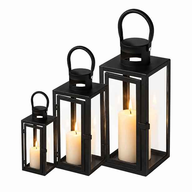3x Skleněný Lampion Velký Černý Lampa Sada lampionů lampiony