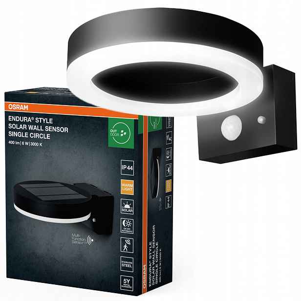 Zahradní solární Led nástěnné svítidlo Snímač pohybu soumraku 6W 400lm 3000K Osram