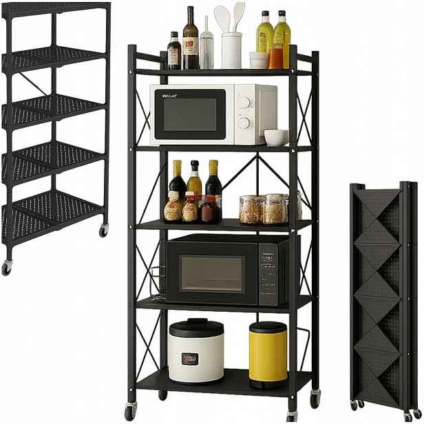 Kuchyňský Skladový Regál Skládací Na Kolečkách Loft 5 Polic Stabilní