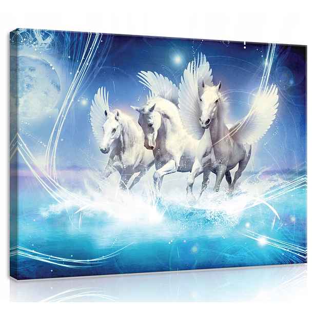 Obraz Na Plátně Plátno 80x60 Koně Pegasus Cval Galop Světle Modrá Nebe
