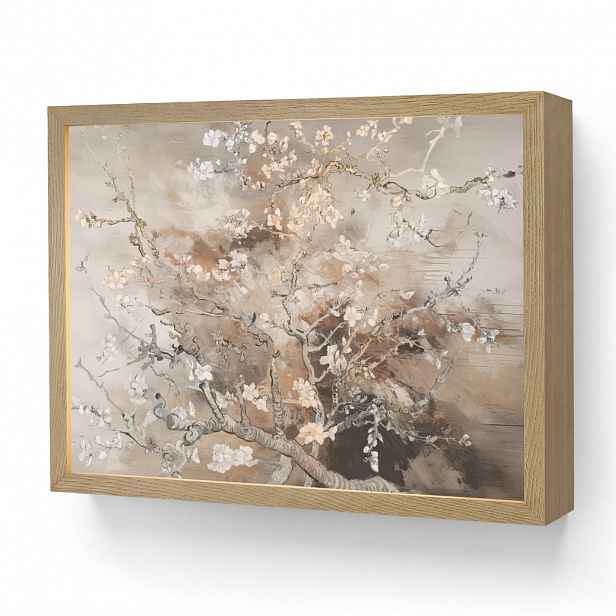 OnlyWow NÁSTĚNNÁ LAMPA S AKUMULÁTOREM Mandlový květ - Umění - Van Gogh - Béžová - Abstraktní 40x30 cm