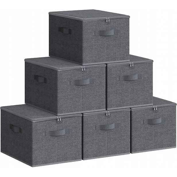 Songmics Sada 6 skládacích krabiček s víkem 40x30x25 Šedá