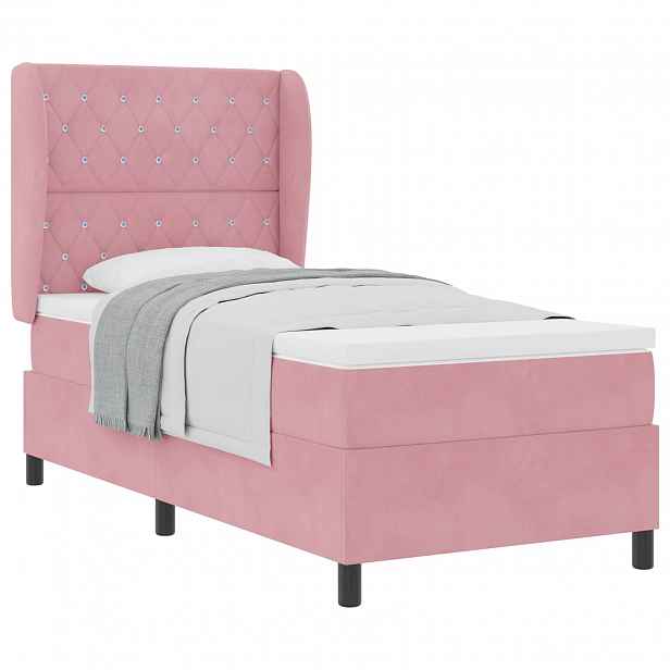 vidaXL Postel s boxspringem s čelo Růžová 190 x 90 cm samet