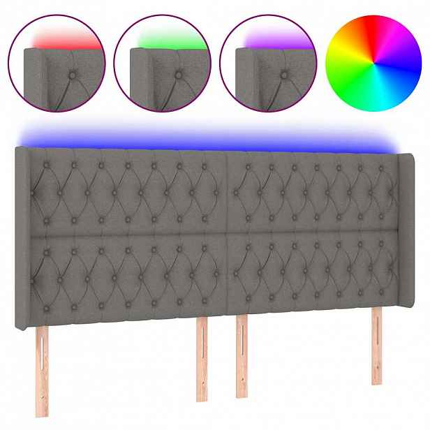 vidaXL Čelo postele s LED tmavě šedé 203 x 16 x 118/128 cm textil