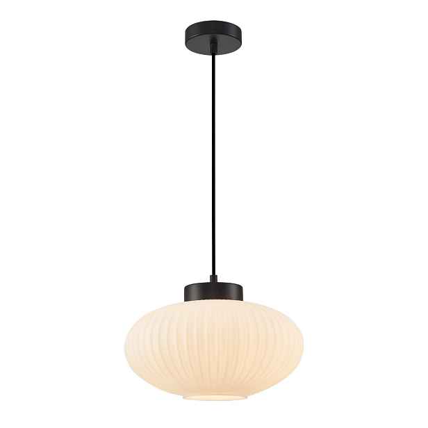 Groste, moderní černá závěsná lampa s dekorativním bílým stínidlem, E27