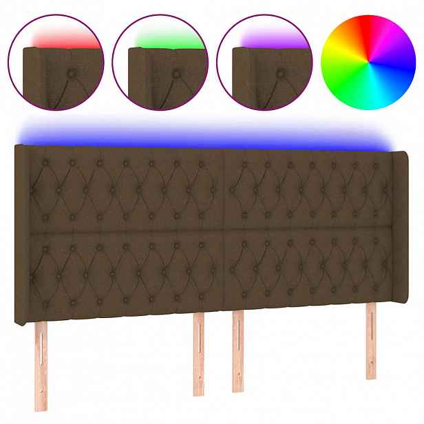 vidaXL Čelo postele s LED tmavě hnědé 203 x 16 x 118/128 cm textil